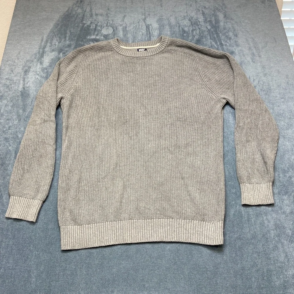 Lands' End Drifter Sweater Mens 2XL Gray Shaker Stitch Knit Cotton Raglan Sleeve